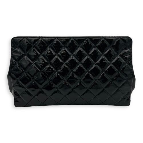 Chanel CC Quilted Black Clutch in Patent Leather, Silver hardware_2