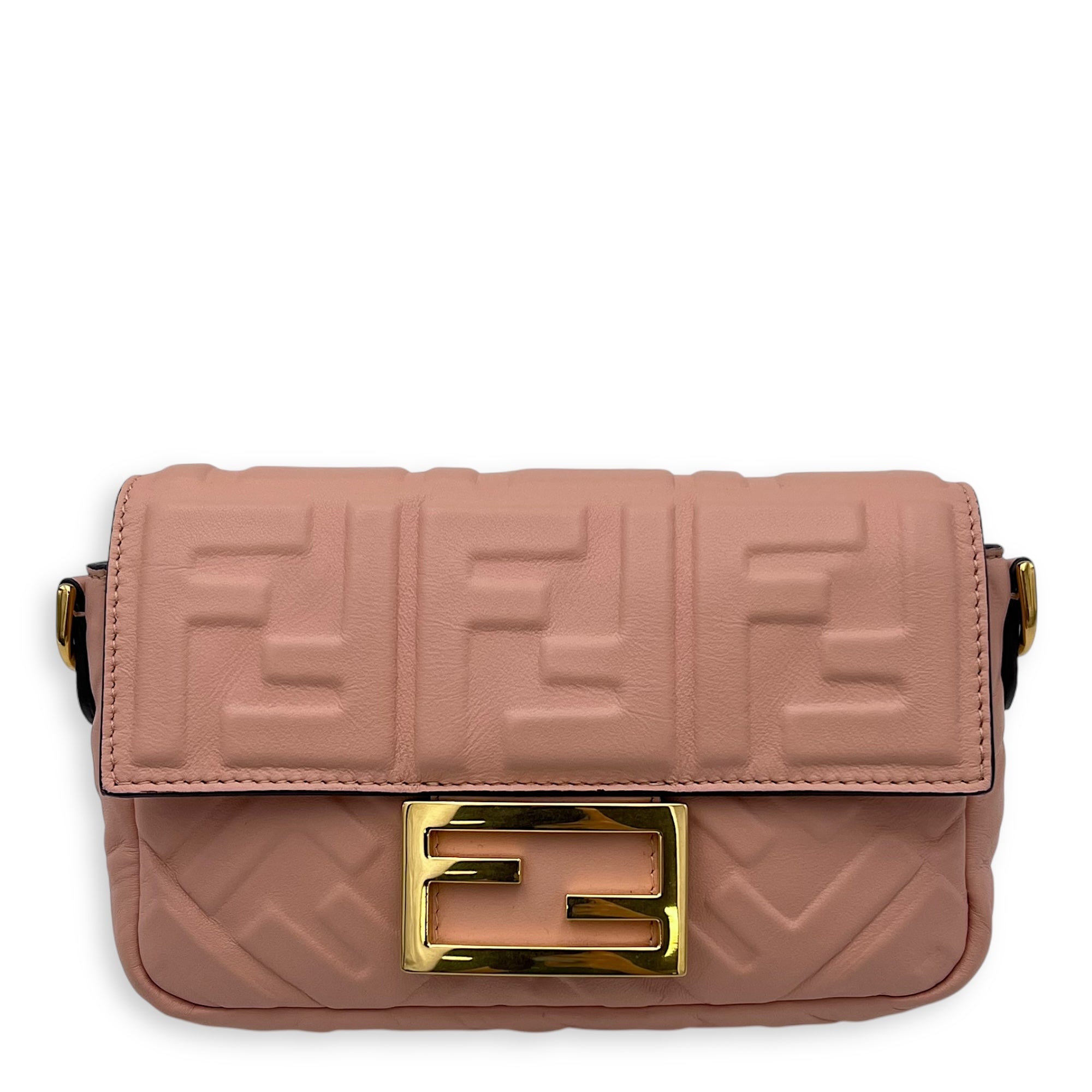 Fendi Baguette Crossbody Bag Pink in Calfskin, Gold hardware_1