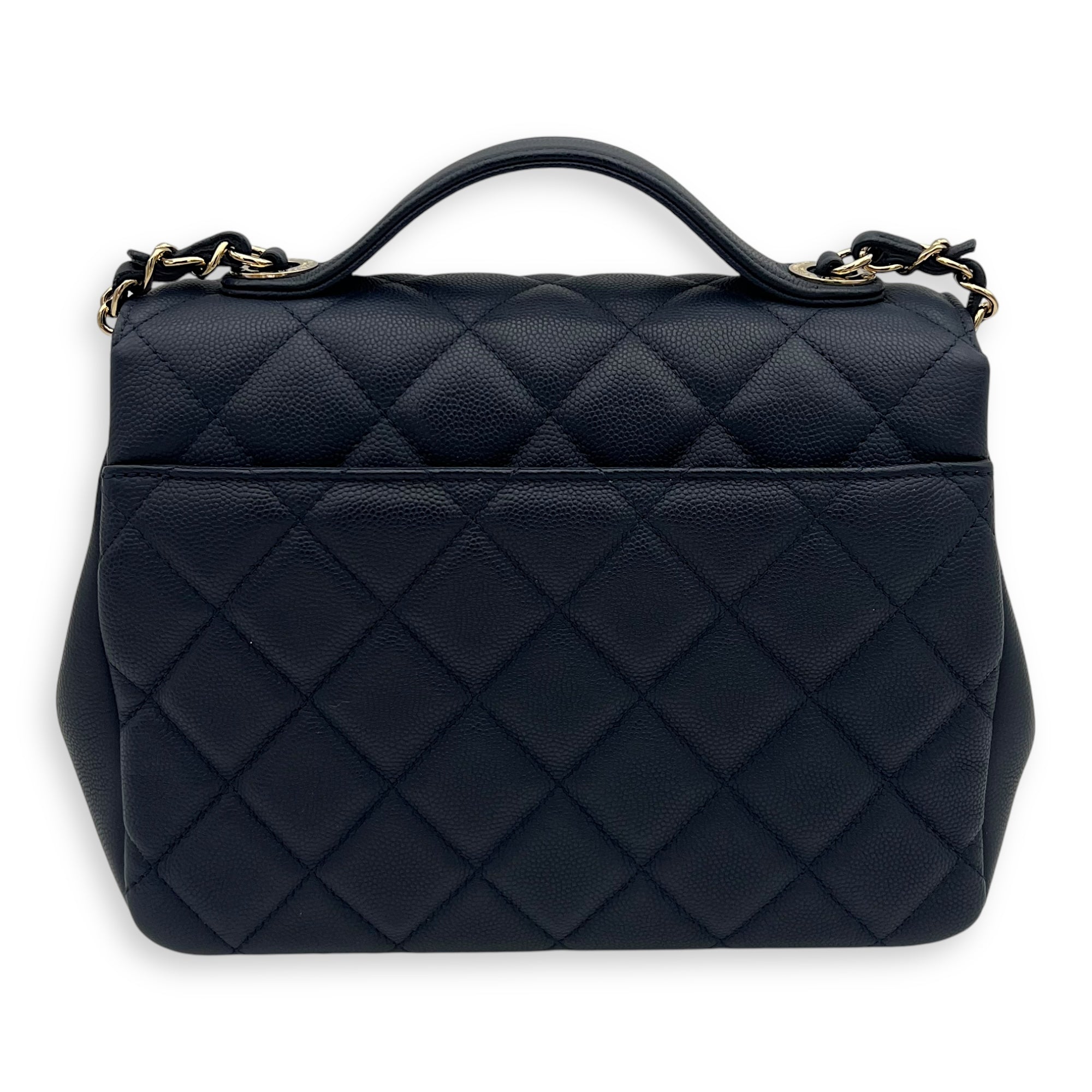 Chanel Business Affinity Top Handle Bag Blue in Caviar Leather, Light Gold hardware_2