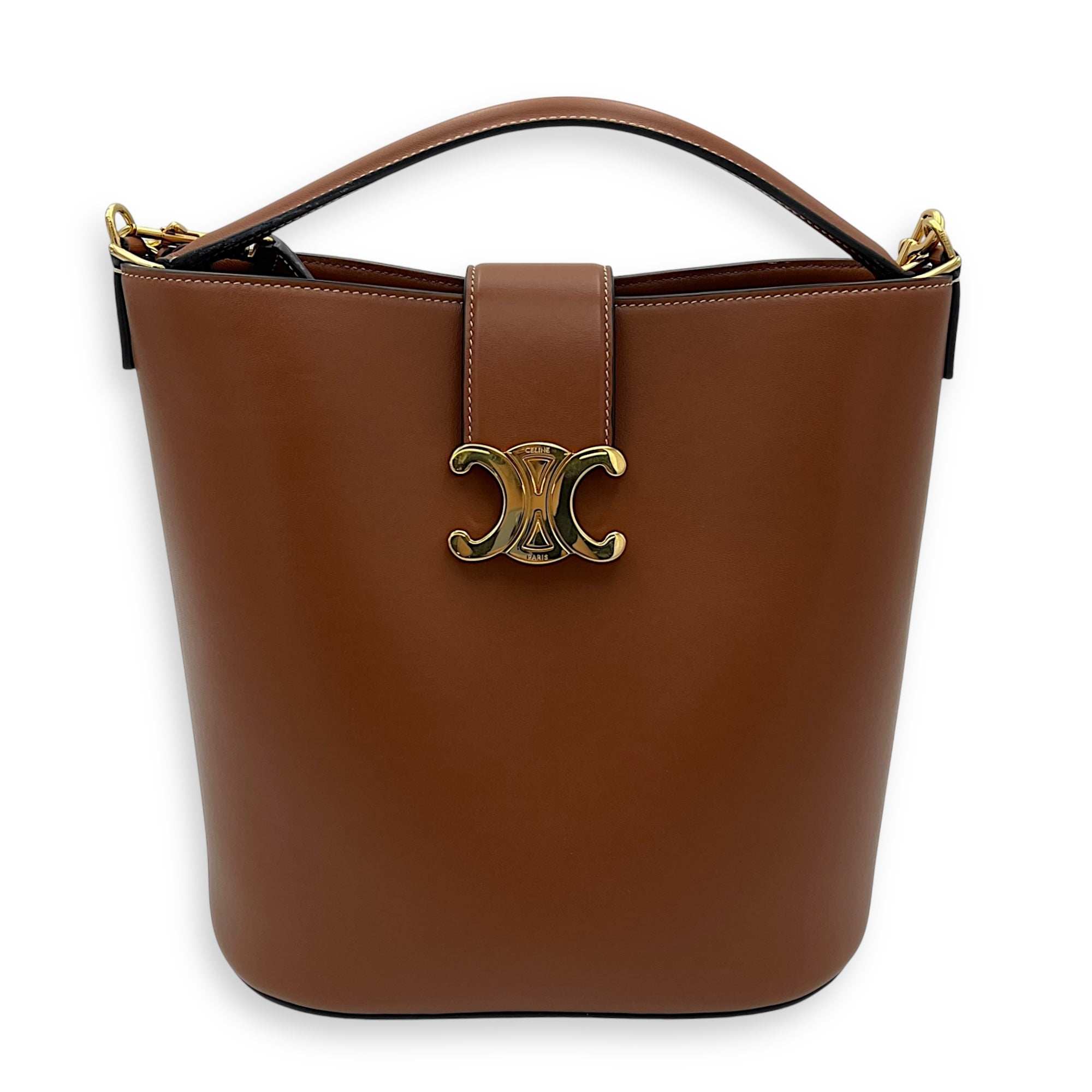 Celine Louise Medium Brown Bucket Bag in Calfskin, Gold hardware_1