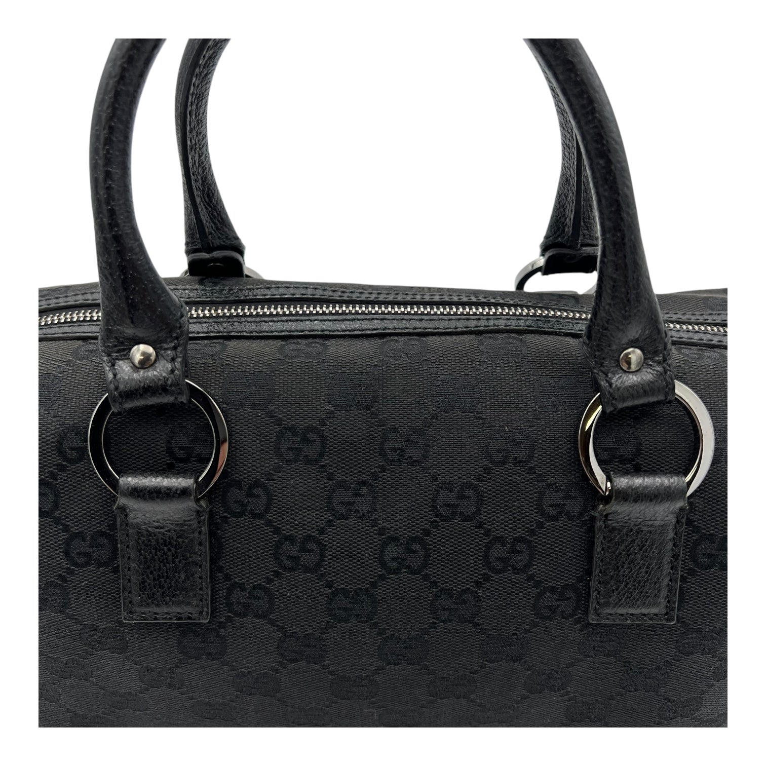 Gucci GG Top Handle Bag Black in Canvas, Silver hardware_7