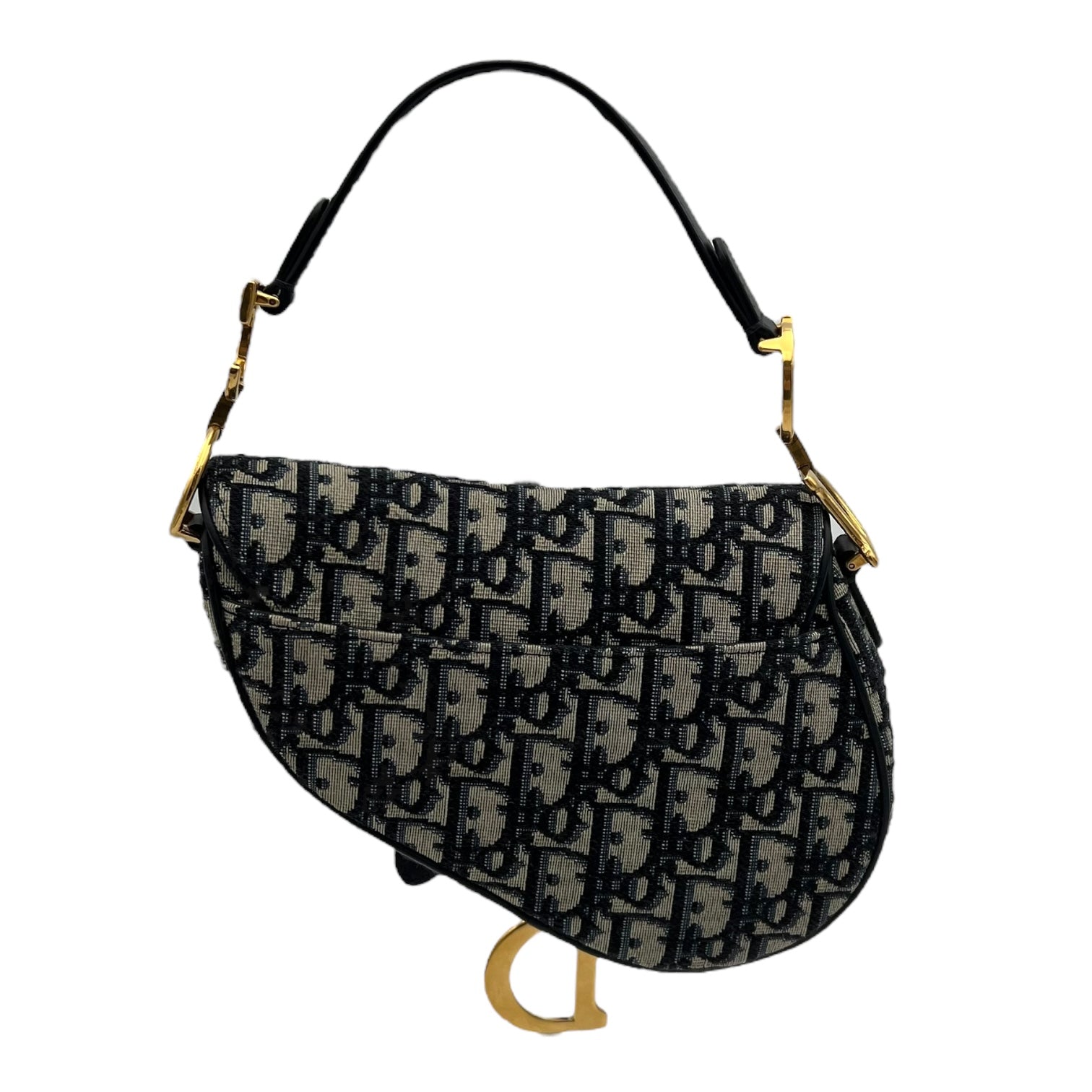 Christian Dior Saddle Top Handle Bag Blue in Jacquard, Gold hardware_2