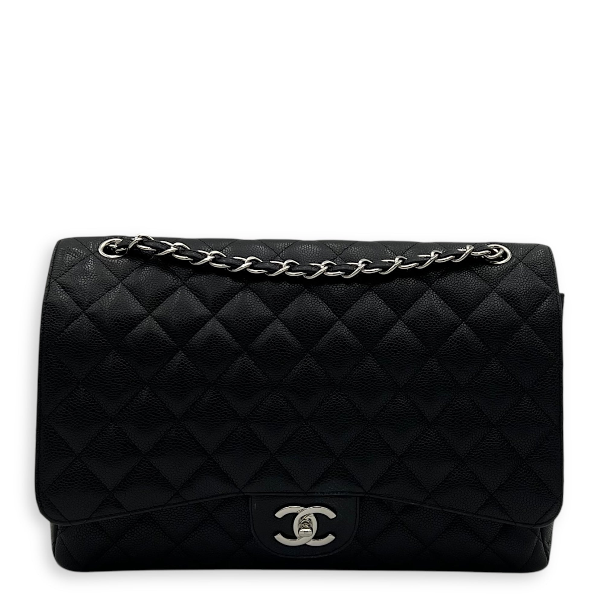 Chanel Classic Double Flap Maxi Black Shoulder Bag in Caviar Leather, Silver hardware_1