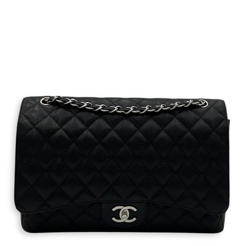 Chanel Classic Double Flap Maxi Black Shoulder Bag in Caviar Leather, Silver hardware_1