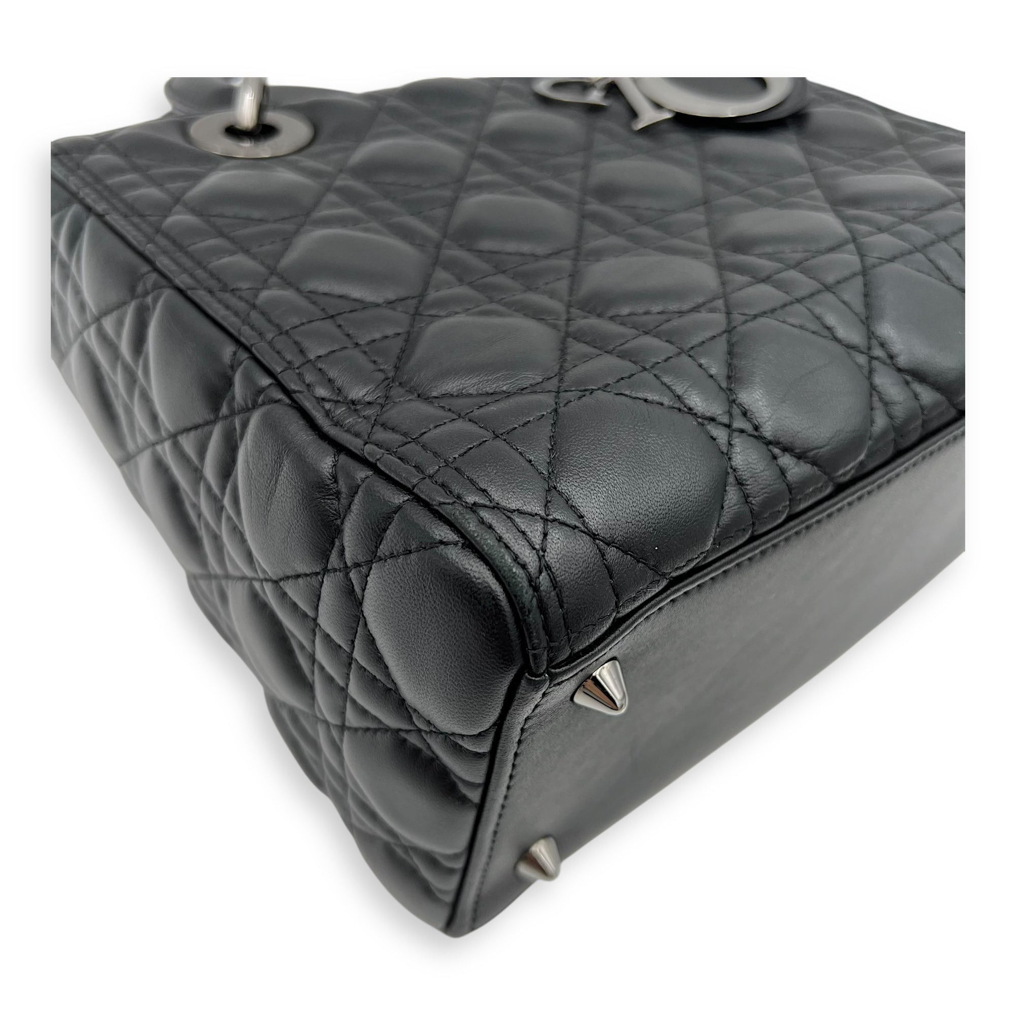 Christian Dior Lady Dior Medium Black Top Handle Bag in Calfskin, Gunmetal hardware_9