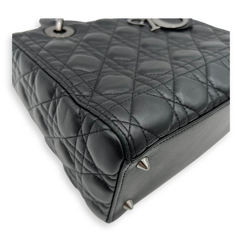 Christian Dior Lady Dior Medium Black Top Handle Bag in Calfskin, Gunmetal hardware_9