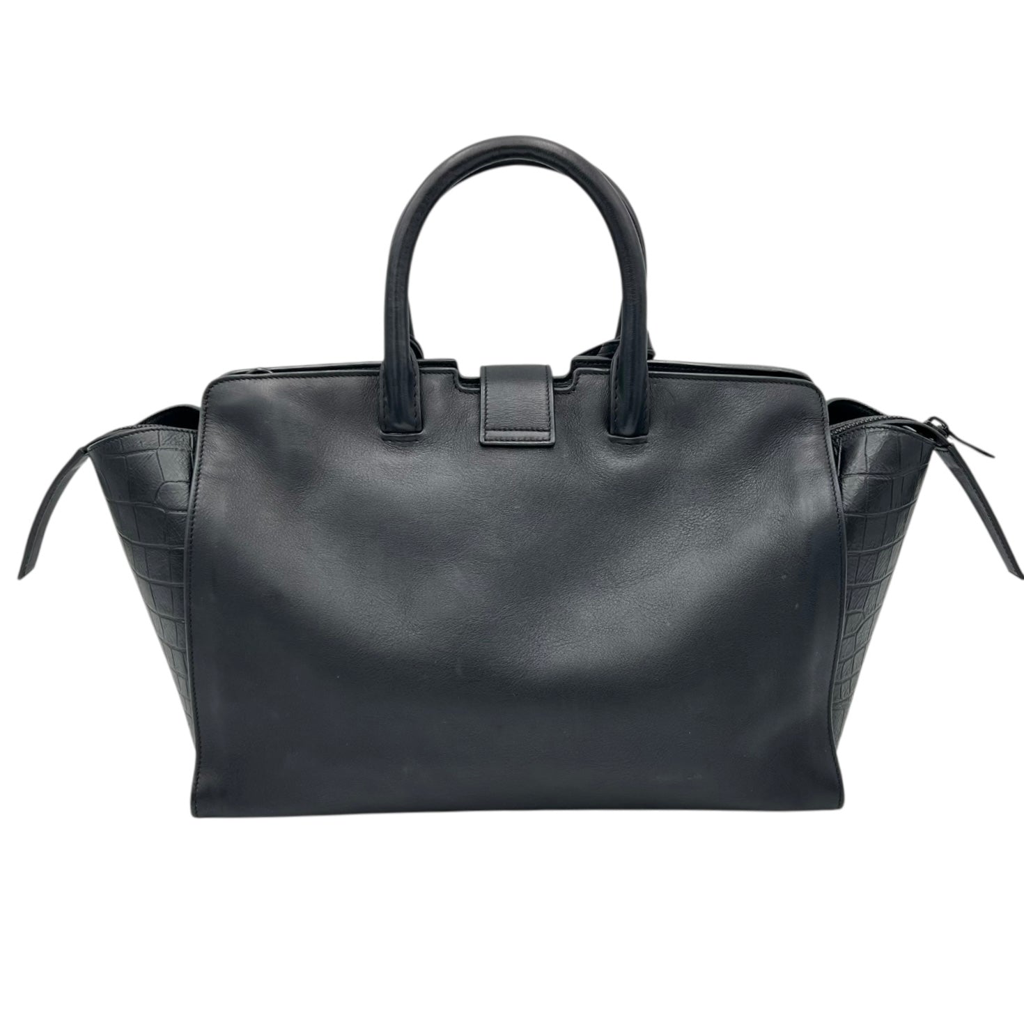 Saint Laurent Cabas Top Handle Bag Black in Calfskin, Lacquered Metal hardware_2