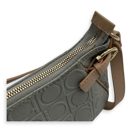 Salvatore Ferragamo Gancini Shoulder Bag Beige in Calfskin, Gold hardware_10