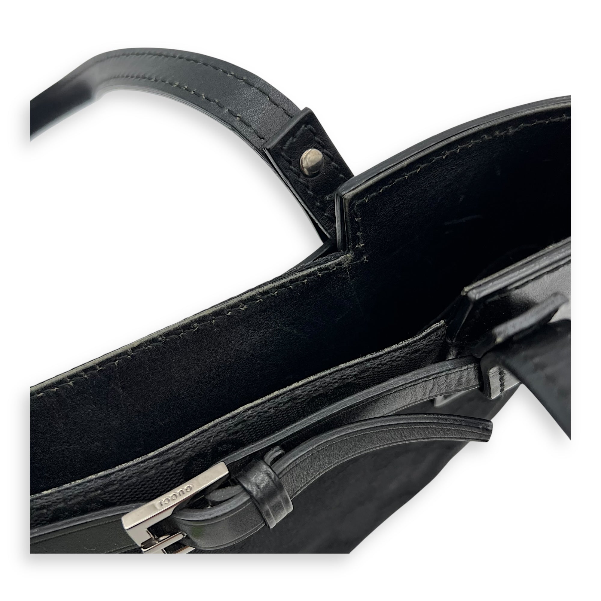 Gucci GG Top Handle Bag Black in Canvas, Silver hardware_11