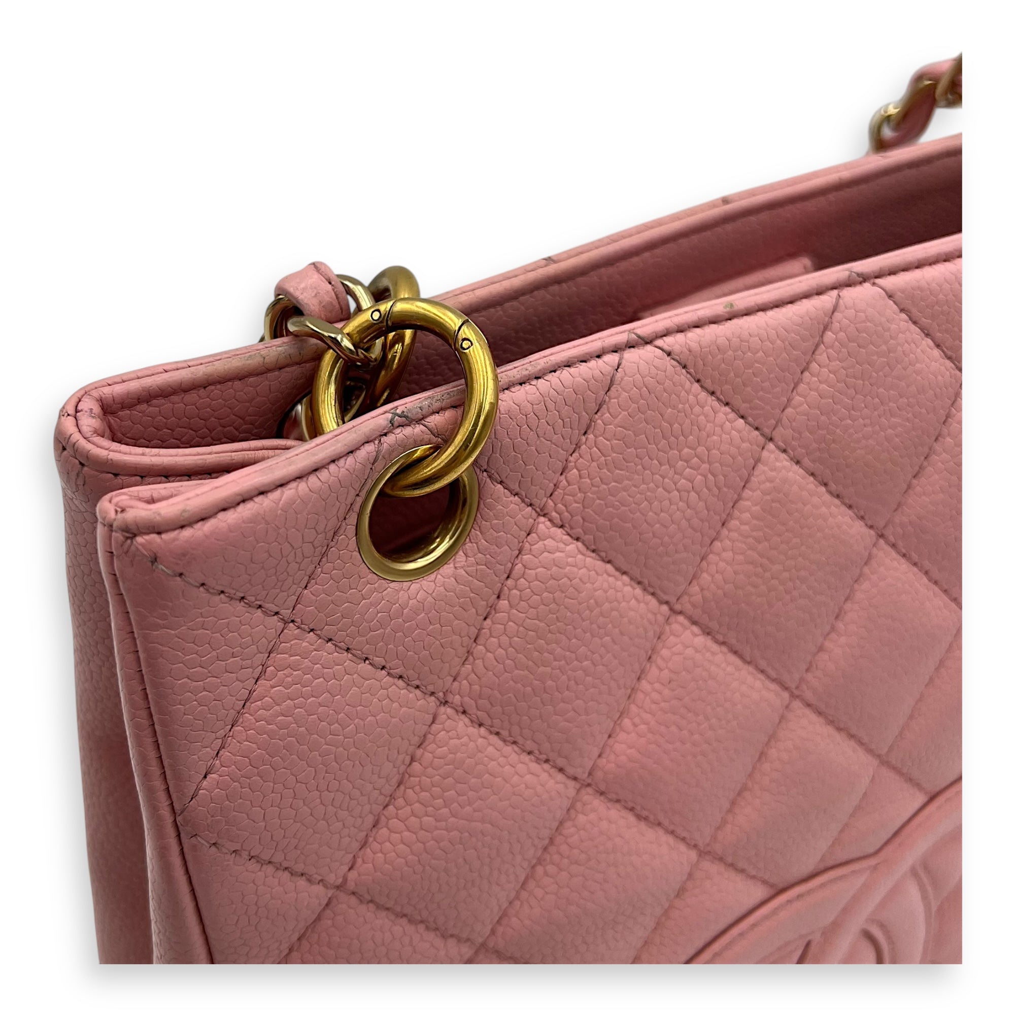 Chanel PST Petite Shopping Pink Tote Bag in Caviar Leather, Gold hardware_8