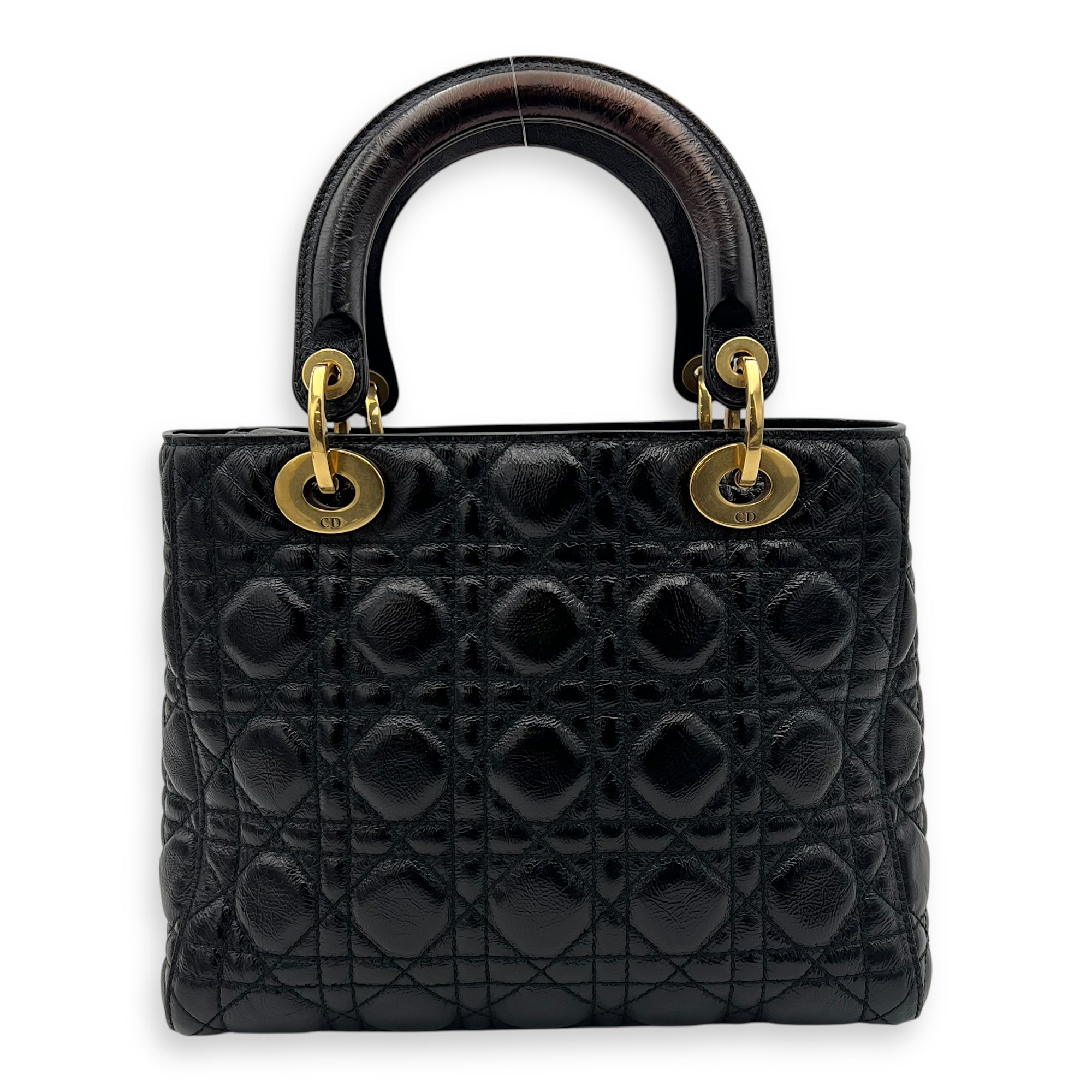 Christian Dior Lady Dior Top Handle Bag Medium Black in Calfskin, Gold hardware_2
