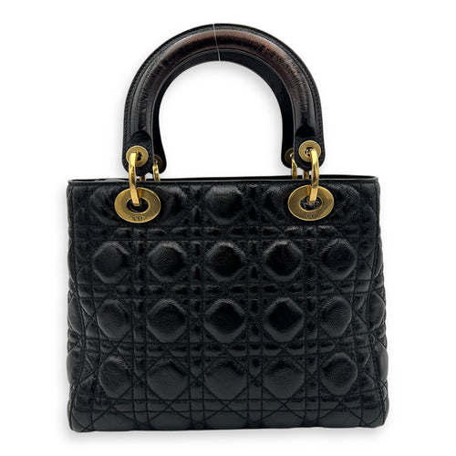 Christian Dior Lady Dior Top Handle Bag Medium Black in Calfskin, Gold hardware_2