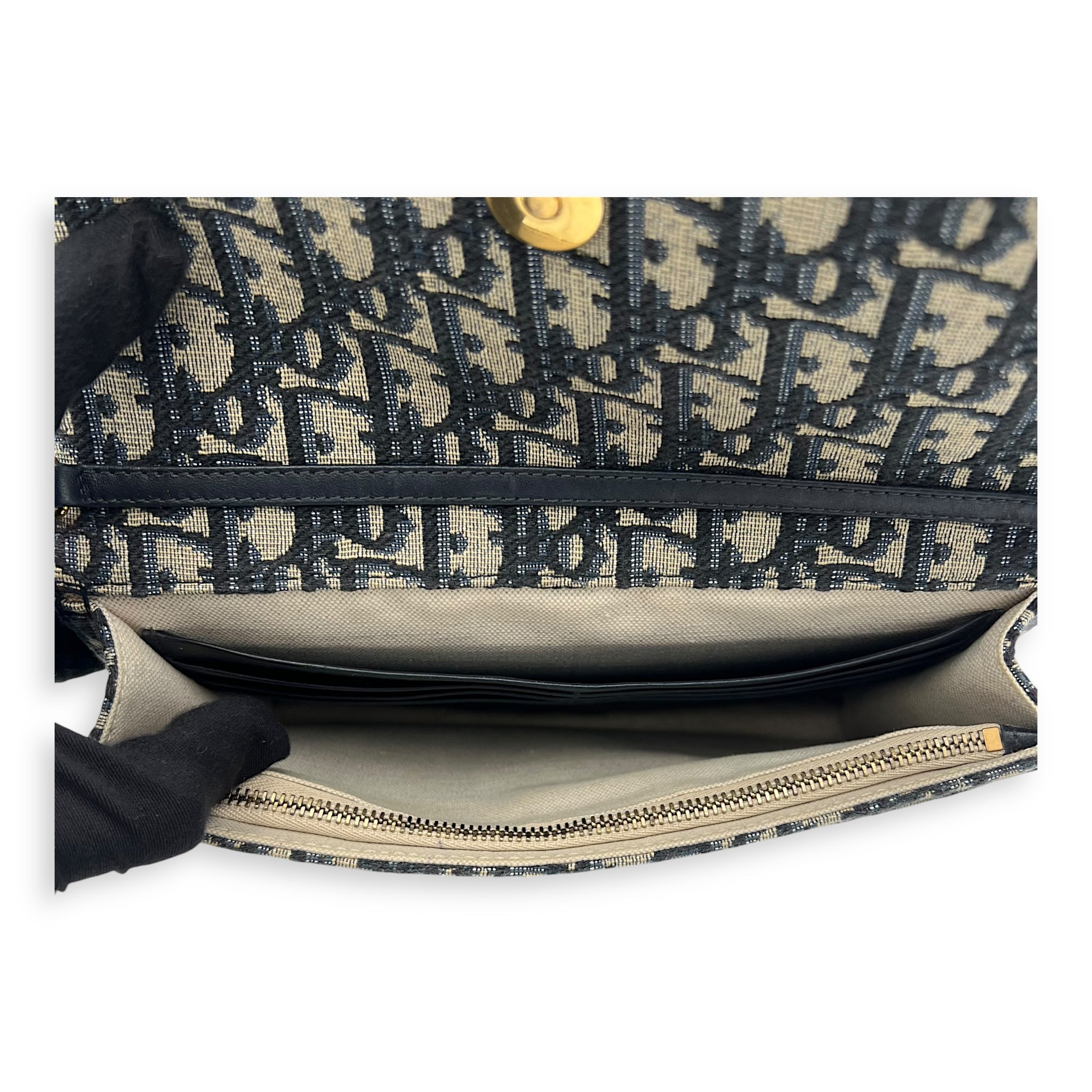 Christian Dior Saddle Wallet On Chain Blue in Jacquard, Gold hardware_6