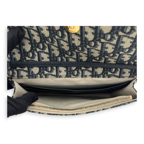 Christian Dior Saddle Wallet On Chain Blue in Jacquard, Gold hardware_6