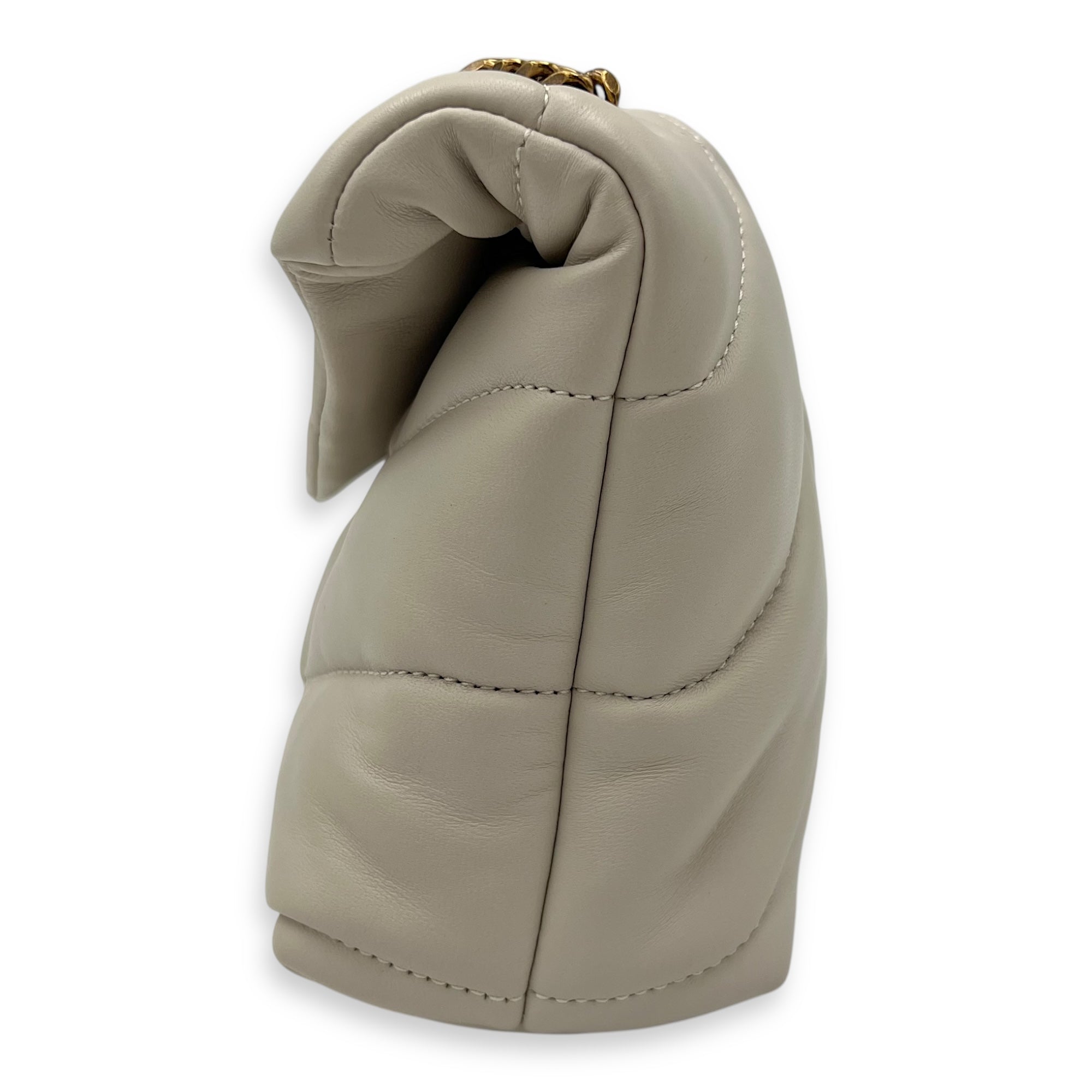 Saint Laurent Puffer Shoulder Bag Toy Ecru in Lambskin, Brushed Gold hardware_4