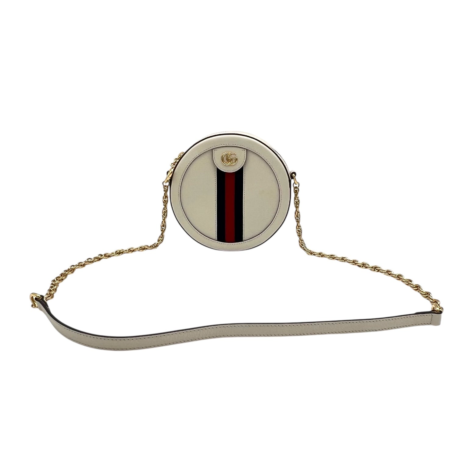 Gucci Ophidia Shoulder Bag Round White in Calfskin, Gold hardware_10