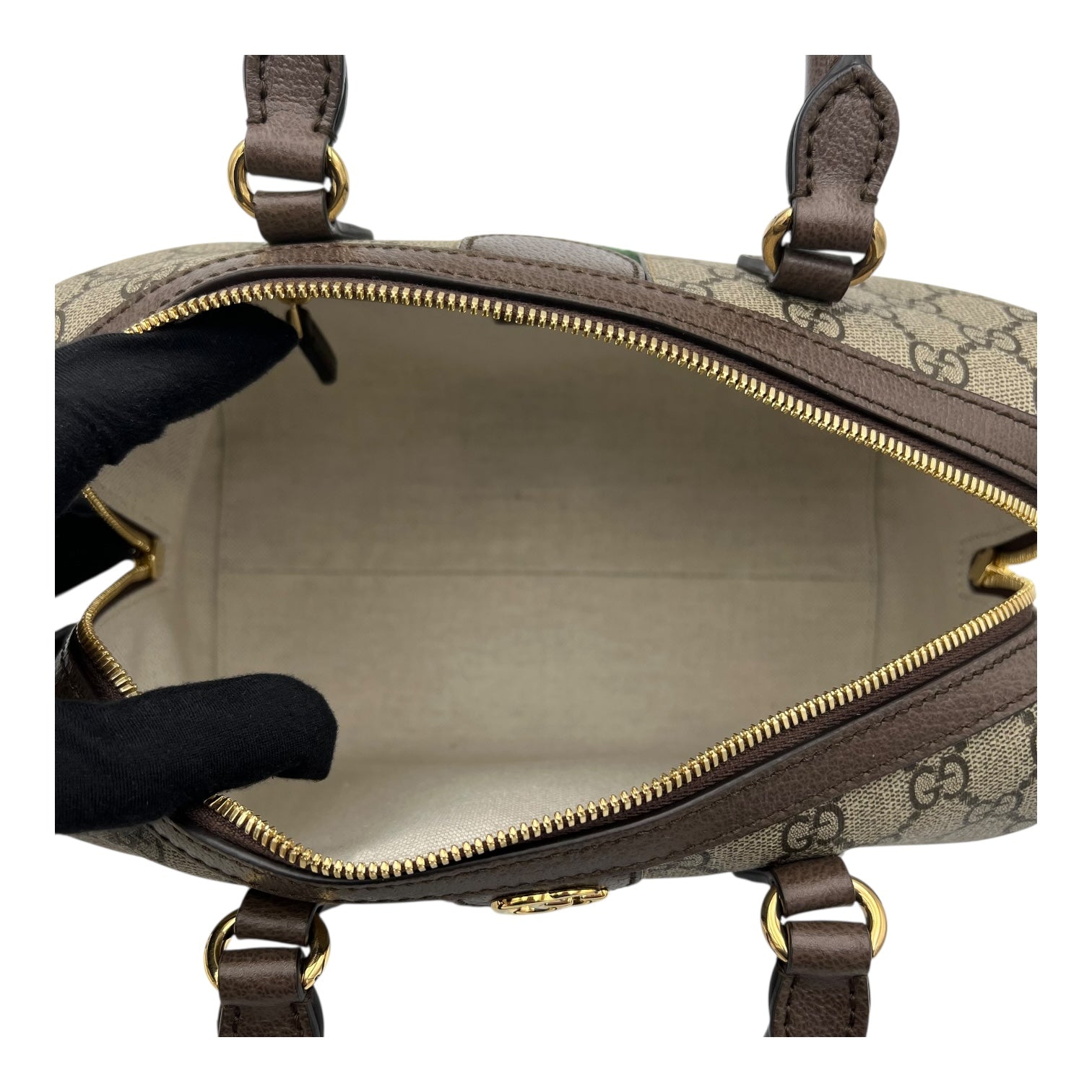 Gucci Ophidia Top Handle Bag Boston Brown in Coated Canvas, Gold hardware_6