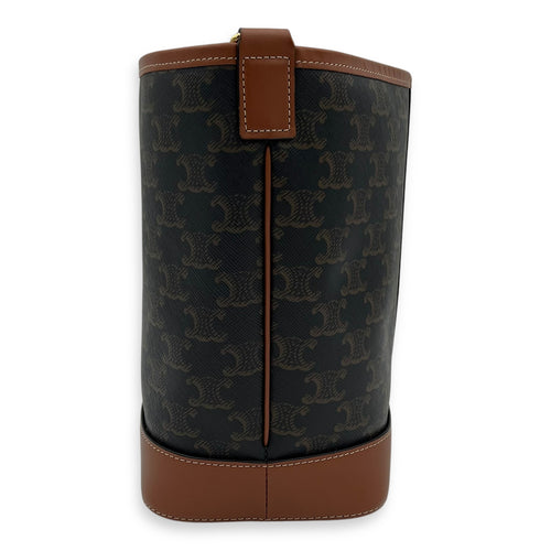 Celine Triomphe Bucket Bag Brown in Coated Canvas, Gold hardware_3