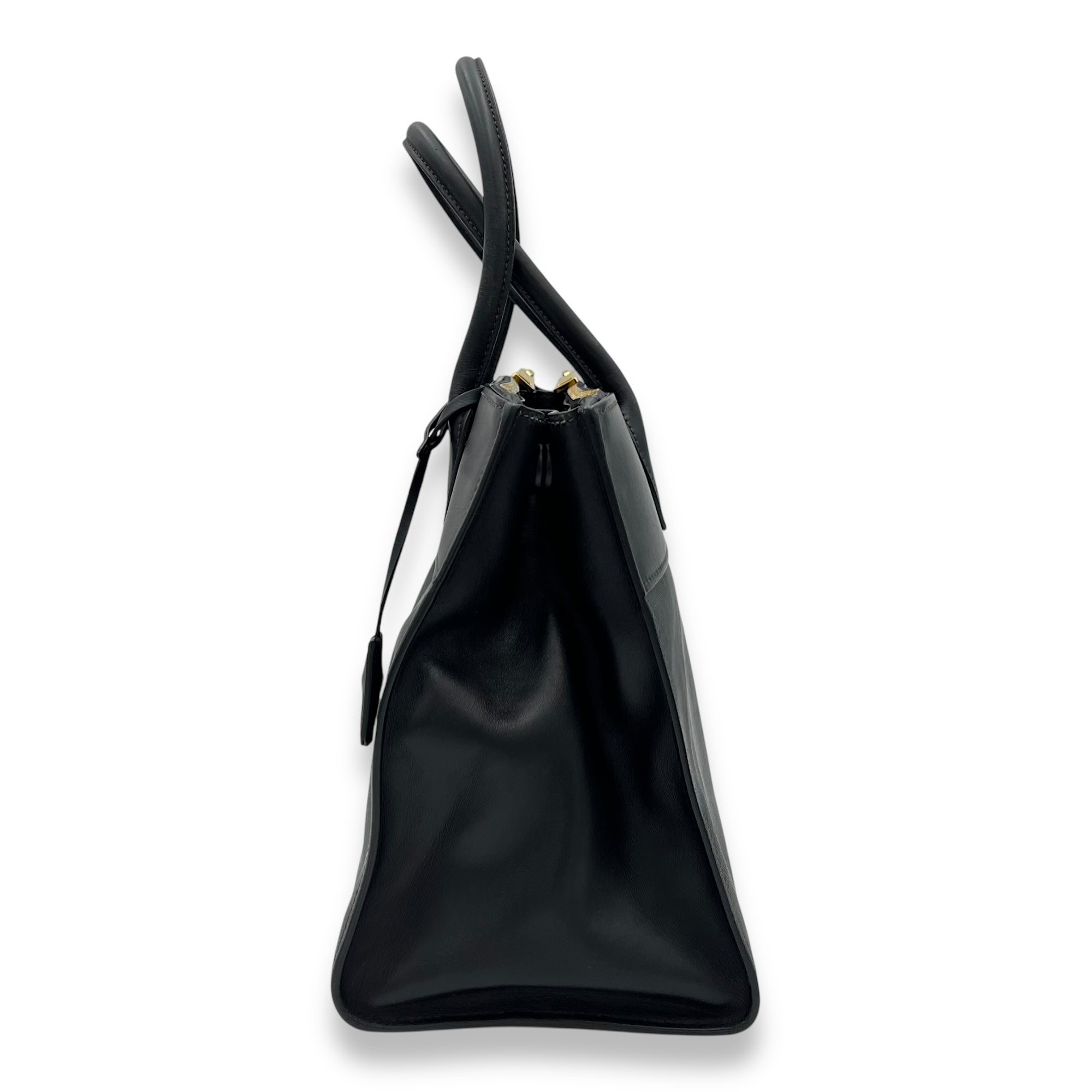 Prada Logo Top Handle Bag Black in Saffiano Leather, Gold hardware_4