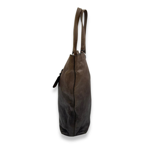 Prada Logo Top Handle Bag Brown in Calfskin, Silver hardware_4