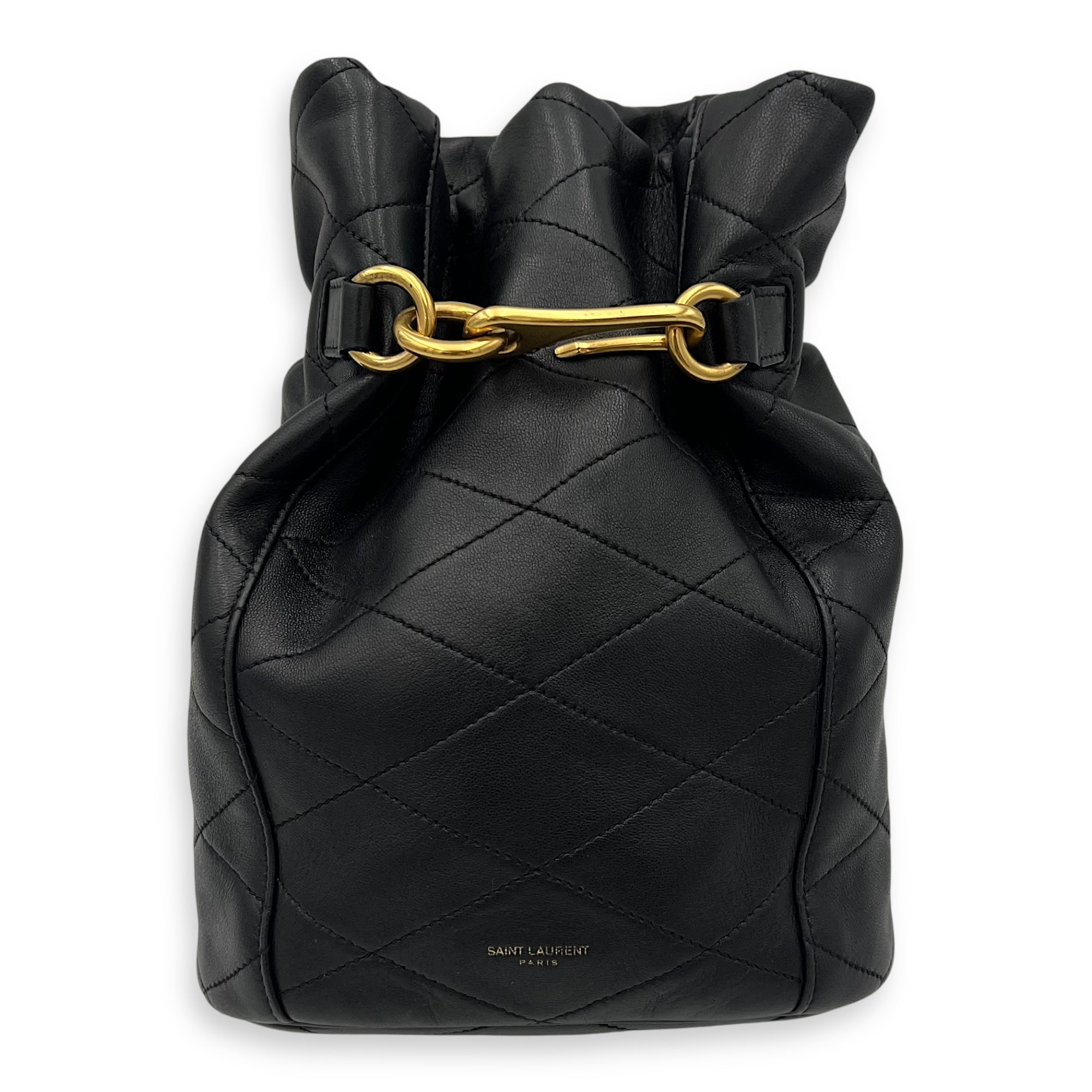 Saint Laurent Le Mallion Bucket Bag Black in Lambskin, Gold hardware_1