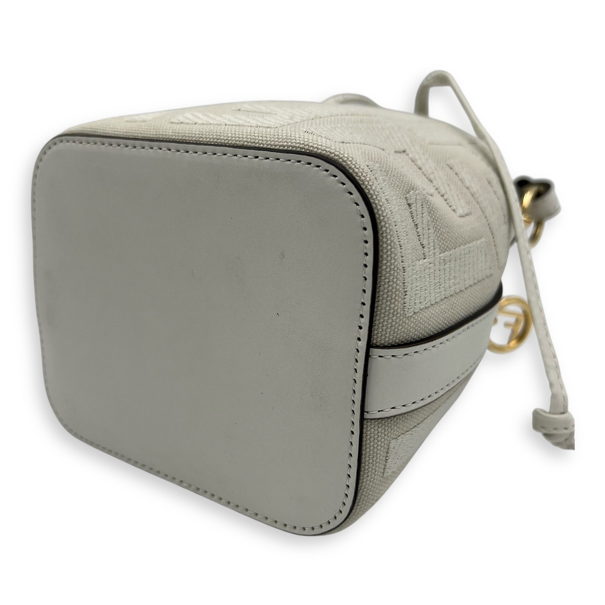 Fendi Mon Tresor Mini White Bucket Bag in Canvas, Silver hardware_15
