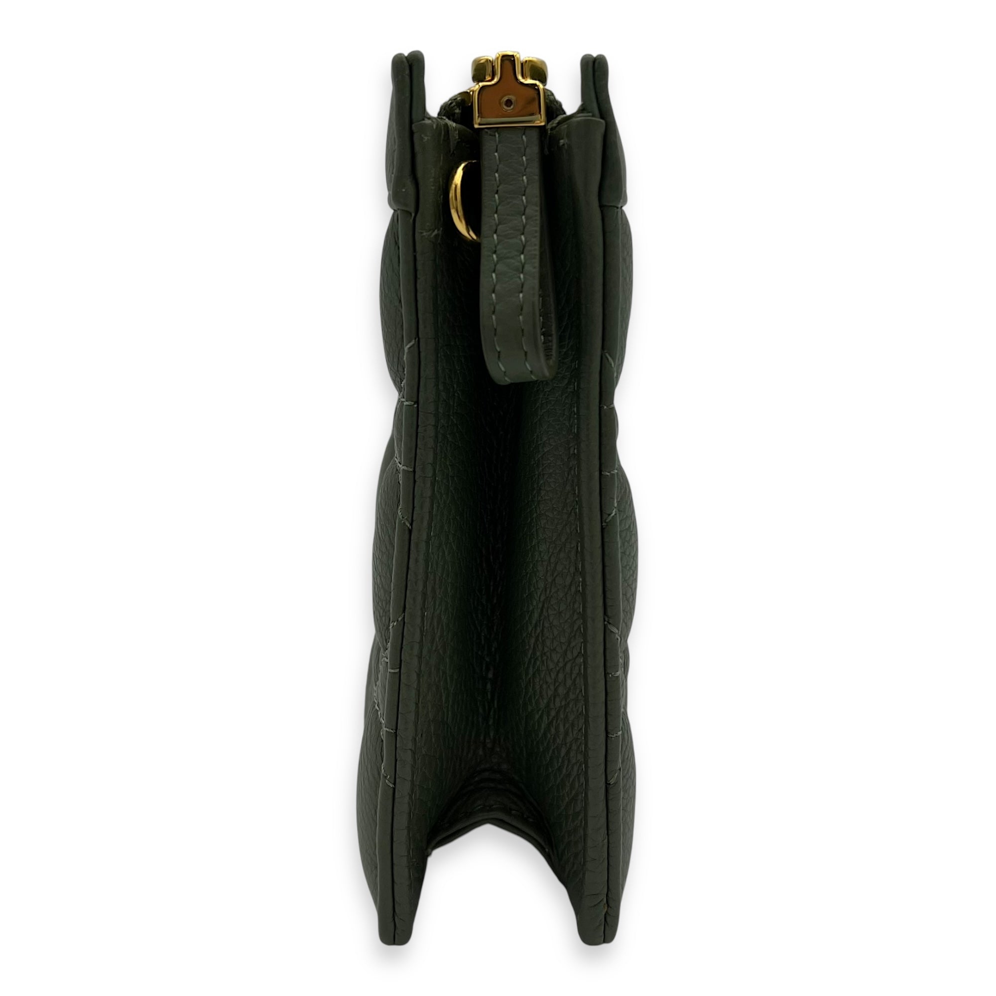 Christian Dior Caro Pouch with chain Green in Calfskin, Gold hardware_4