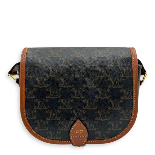 Celine Folco Crossbody Bag Brown in Coated Canvas, Gold hardware_1