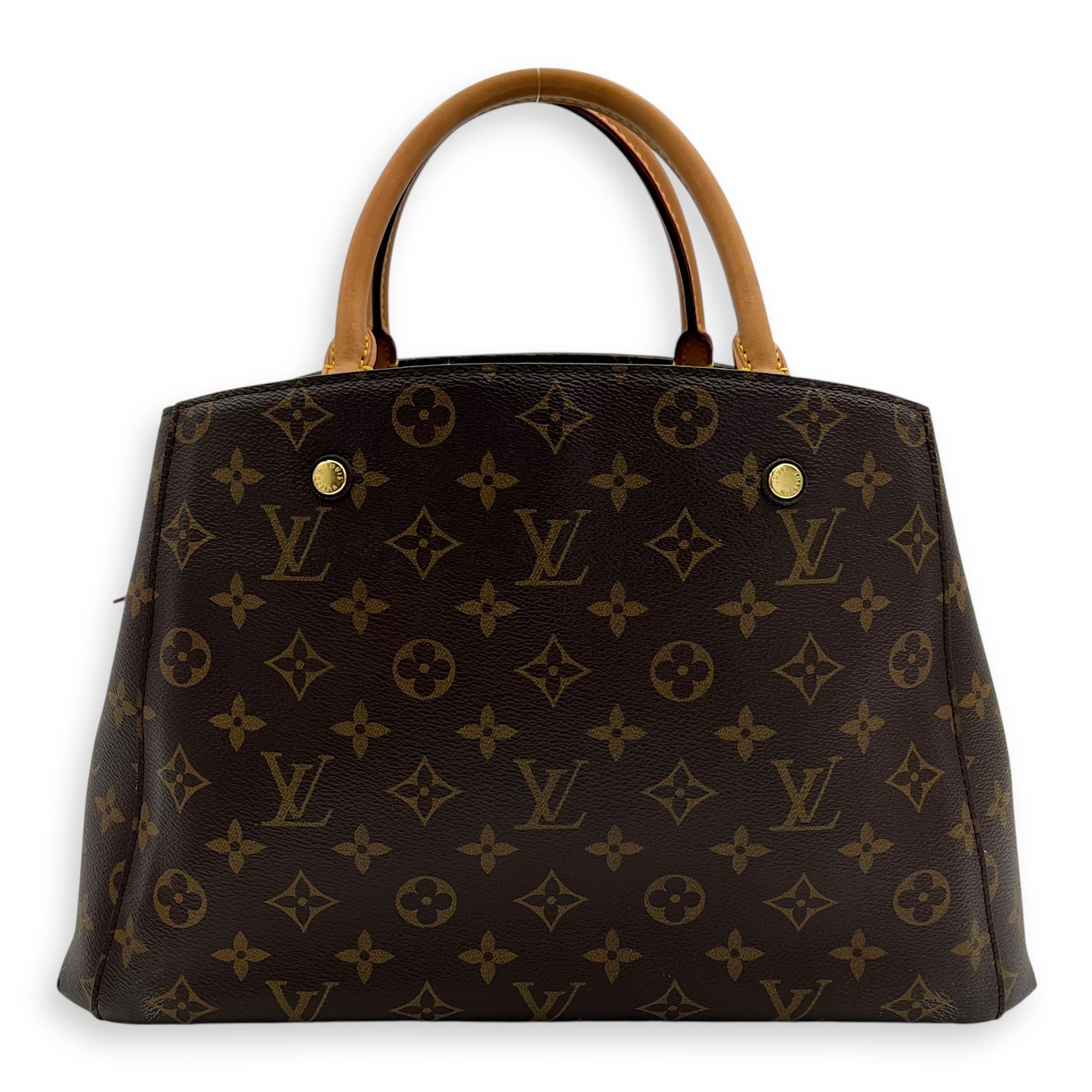 Louis Vuitton Montaigne Top Handle Bag MM Brown in Monogram Coated Canvas, Gold hardware_2