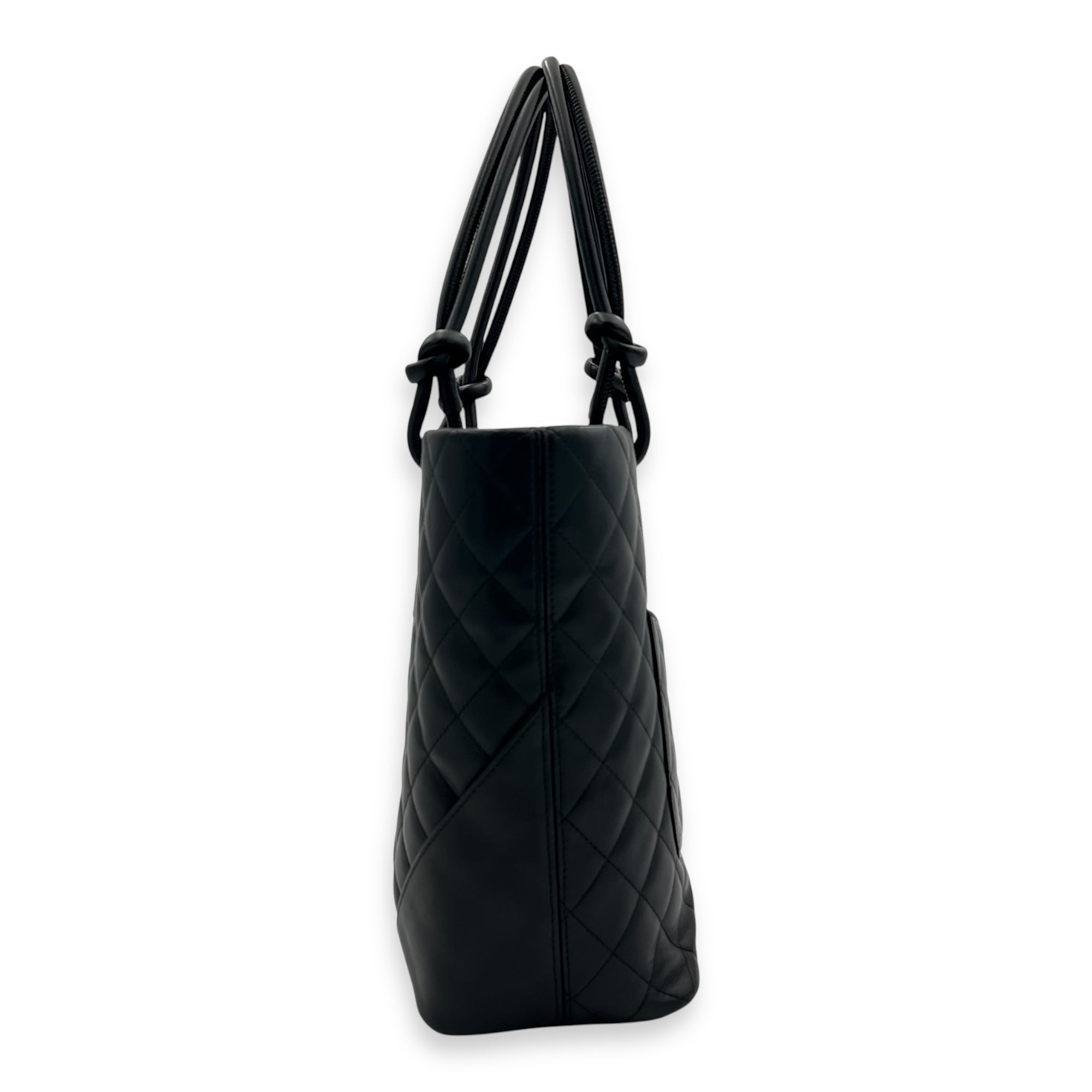 Chanel Cambon Tote Bag Black in Lambskin, Silver hardware_4