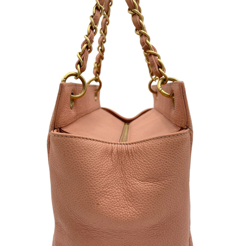 PST Petit Shopping Petit Pink Tote Bag in Caviar Leather, Gold hardware