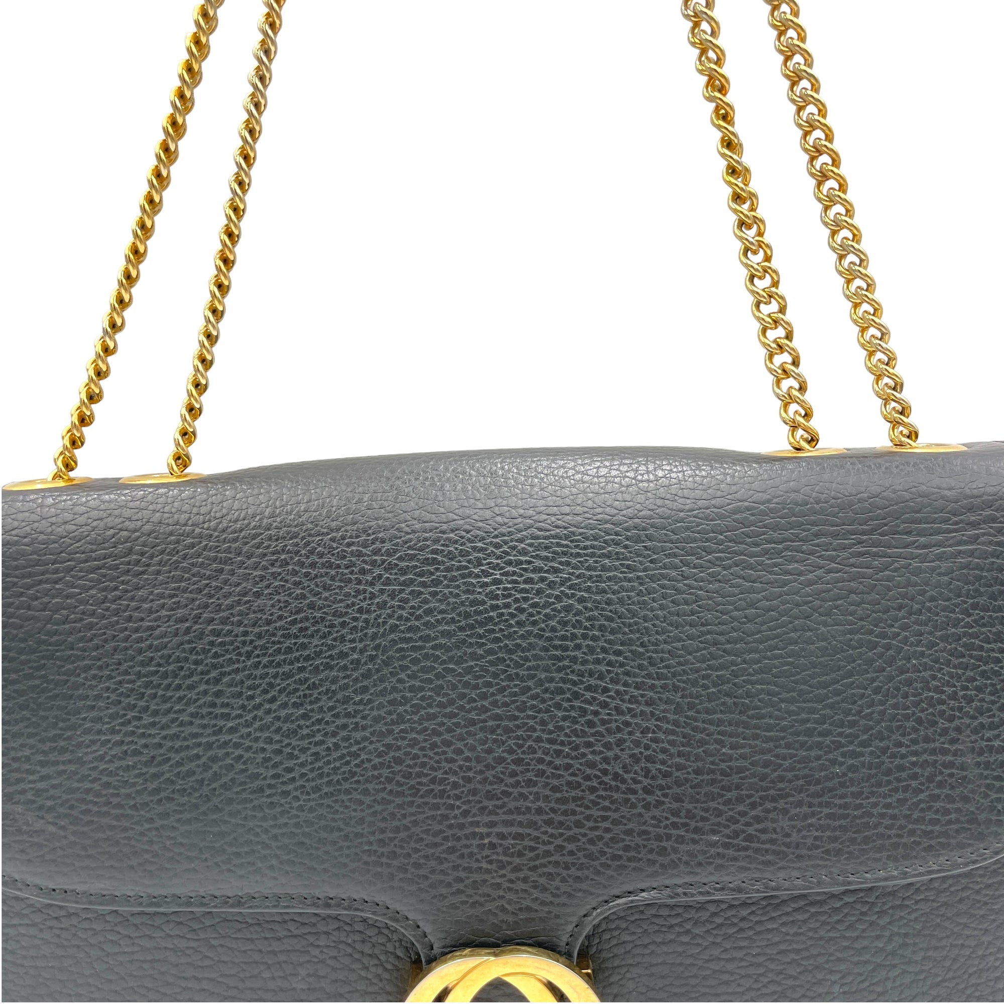 Interlocking G Black Shoulder Bag in Calfskin, Gold hardware