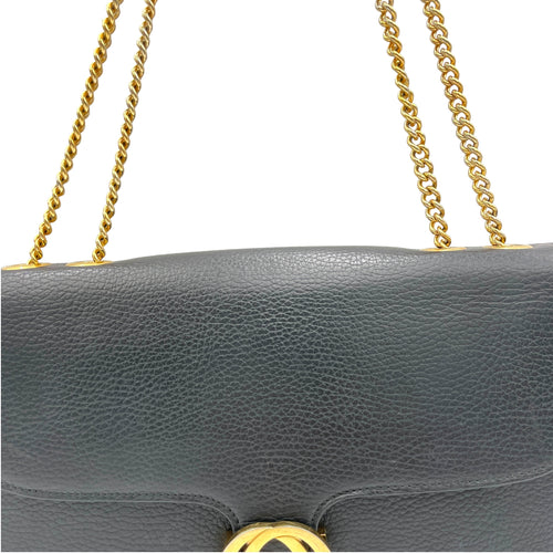 Interlocking G Black Shoulder Bag in Calfskin, Gold hardware