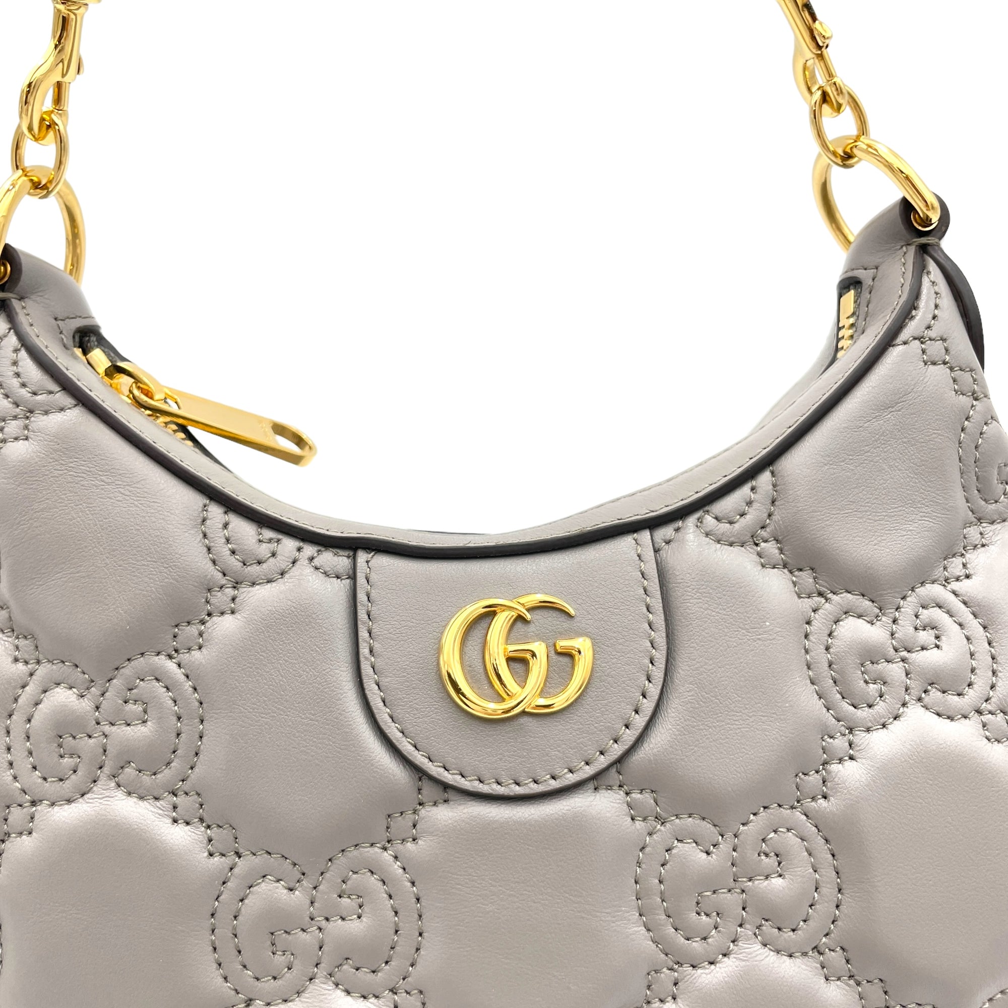 Matelassé Grey Shoulder Bag in Calfskin, Gold hardware