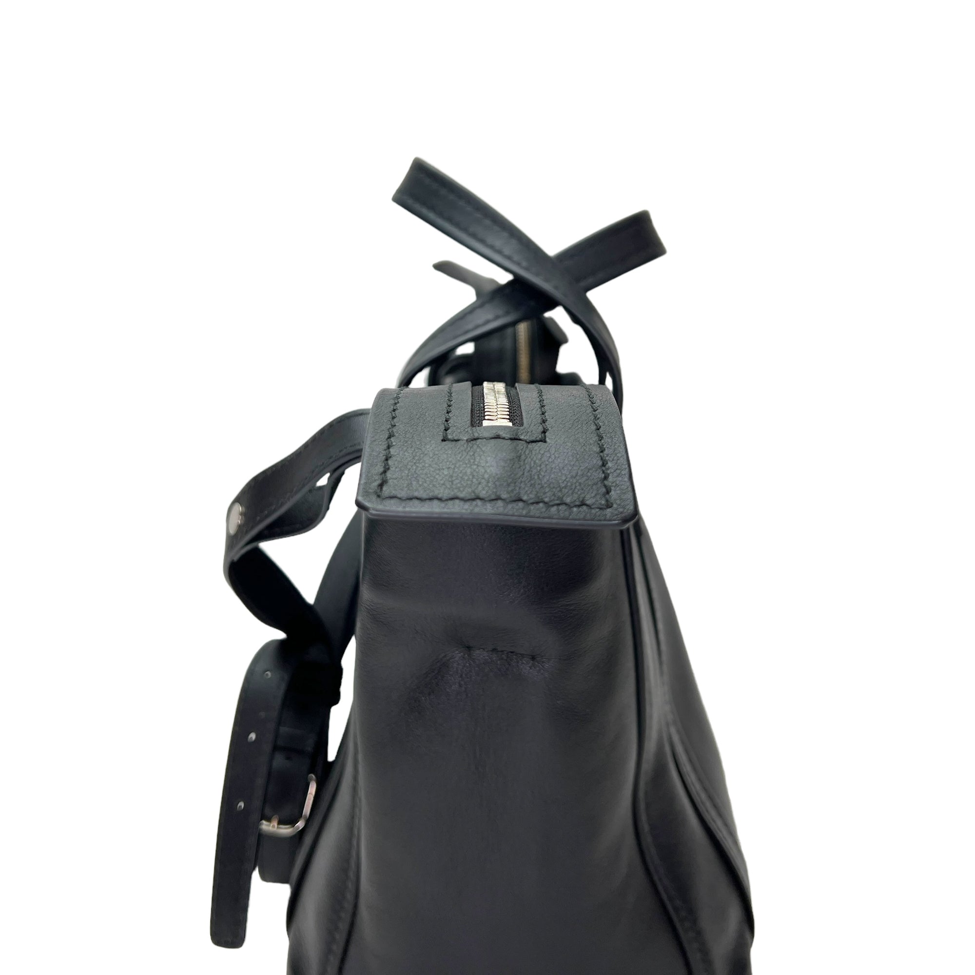 Laundry Cabas Black Top Handle Bag in Calfskin, Silver hardware