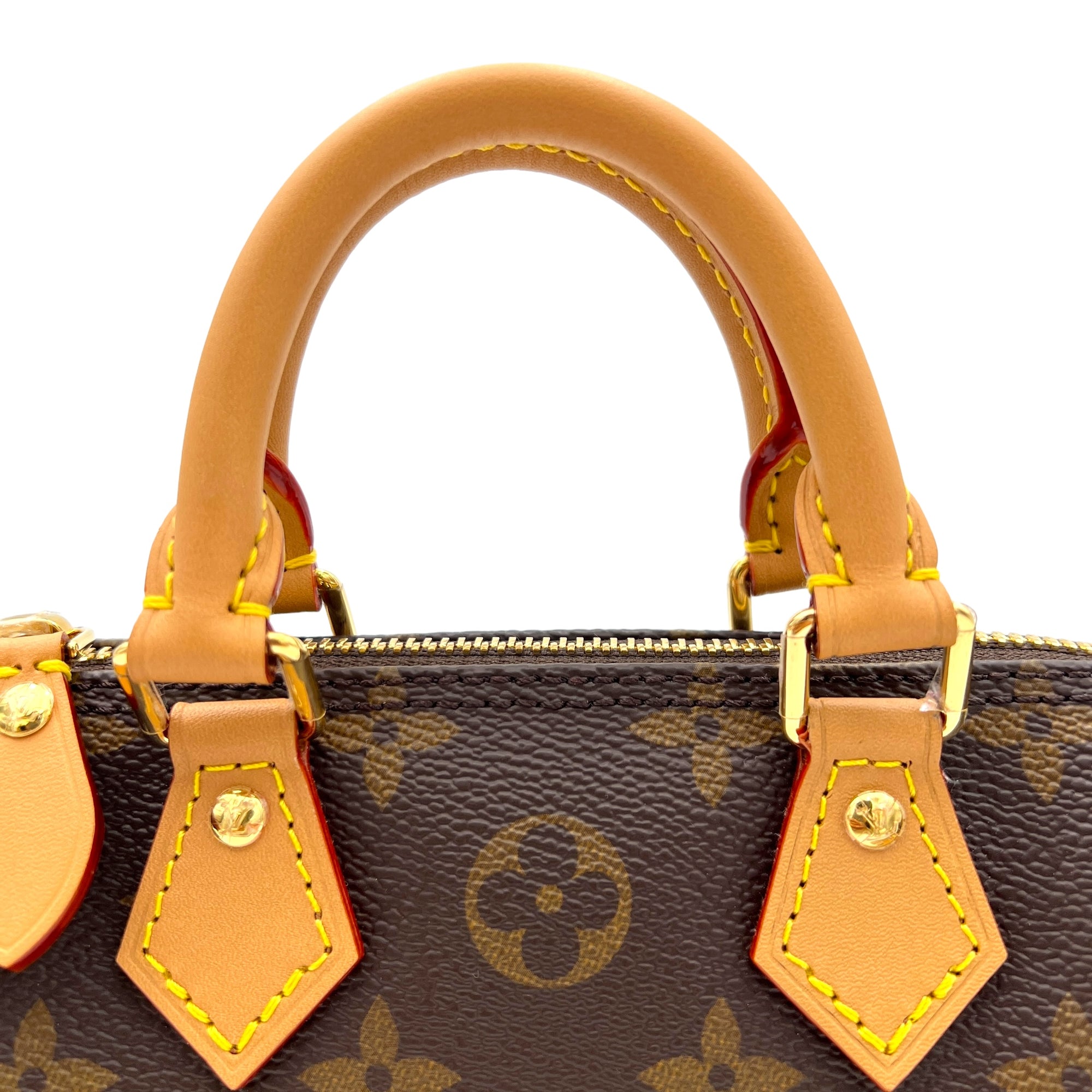 Speedy Nano Brown Top Handle Bag in Monogram Coated Canvas, Gold hardware