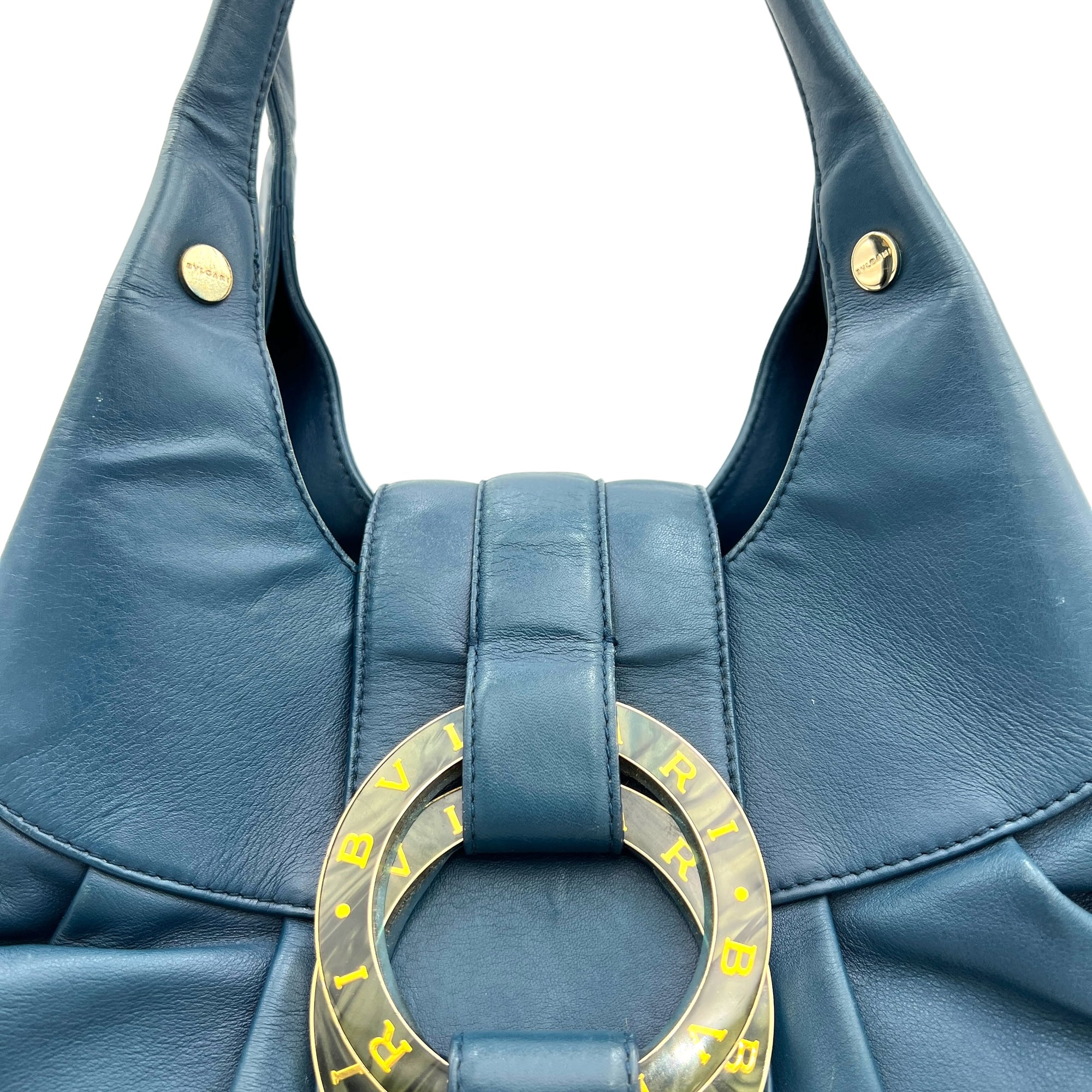 Chandra Hobo Blue Shoulder Bag in Calfskin, Gold hardware