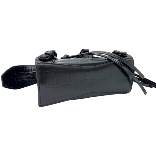 Neo Classic Top Handle Bag Mini Black in Crocodile Embossed Calfskin , Lacquered Metal Hardware