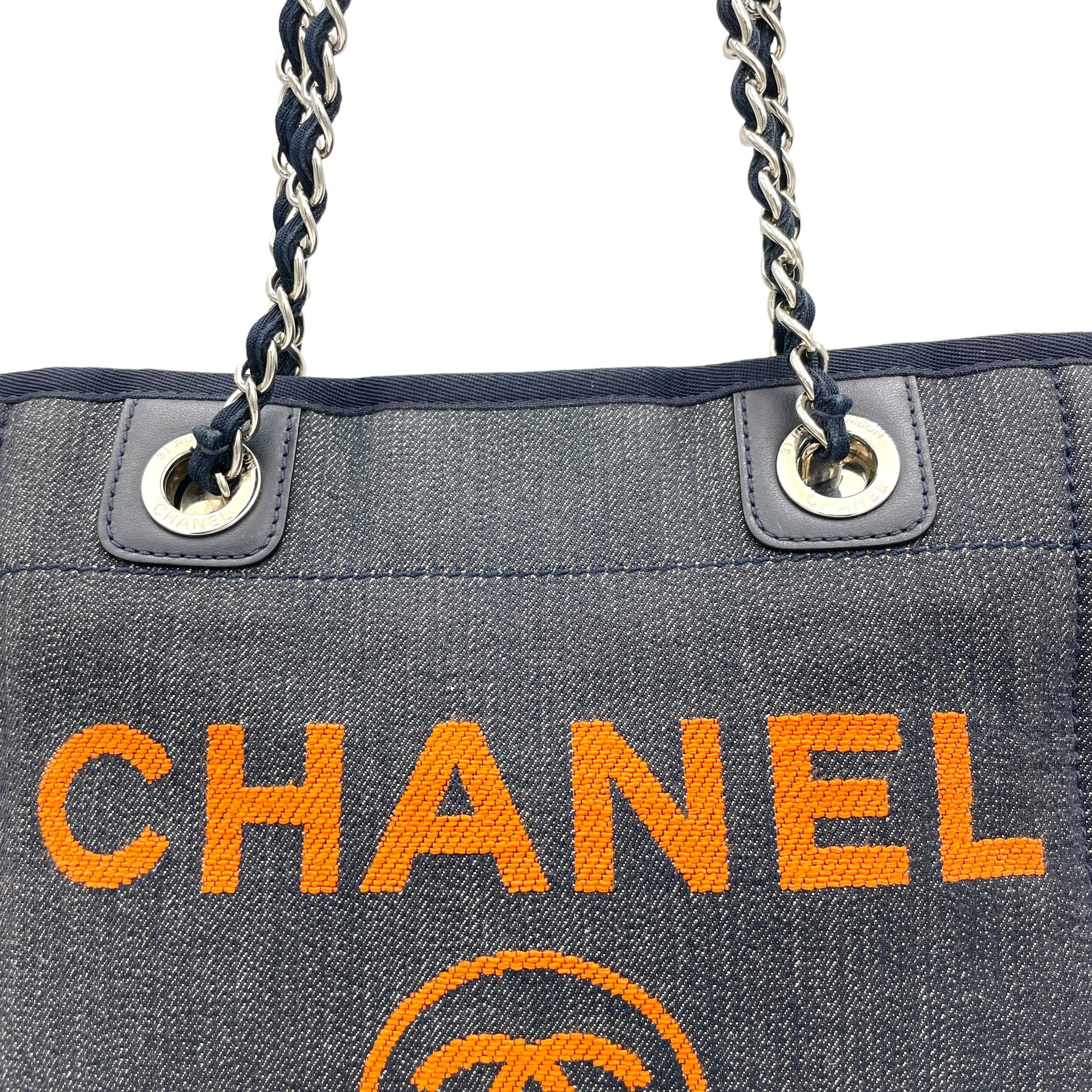 Deauville Blue Tote Bag in Denim, Silver hardware