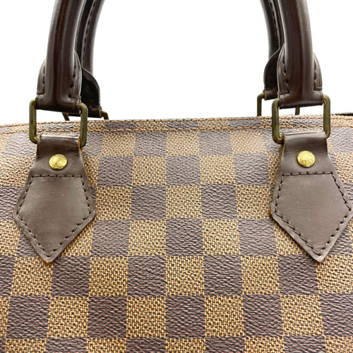 Speedy Top Handle Bag 35 Damier Ebene in Coated Canvas, Gold hardware