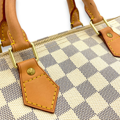 Speedy Damier Azur Top Handle Bag in Coated Canvas, Gold hardware