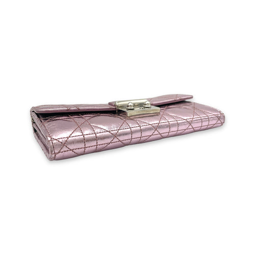 Miss Dior Metallic Pink Wallet On Chain in Calfskin, Silver hardware