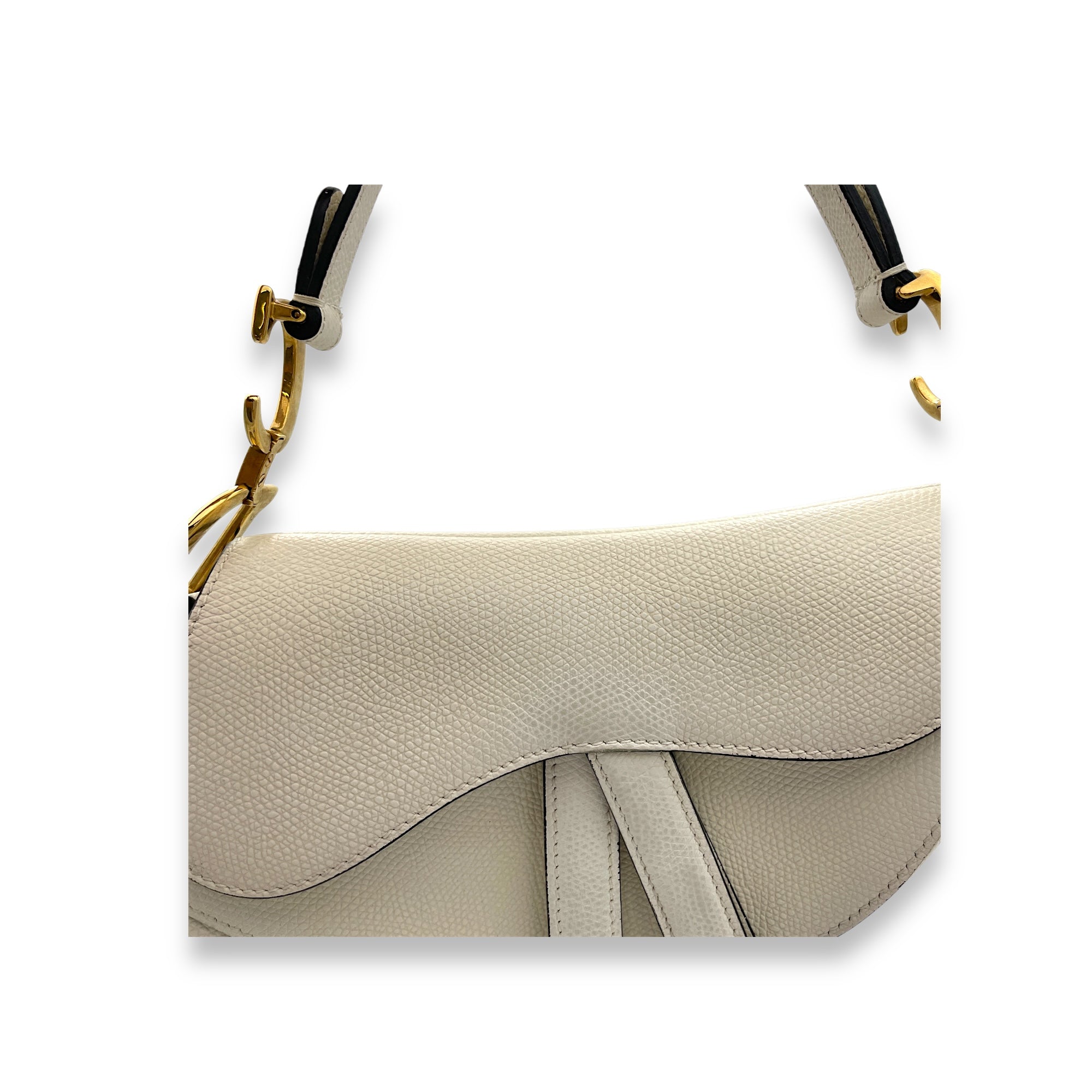 Saddle Top Handle Bag Mini White in Calfskin, Gold hardware