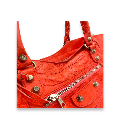 Part Time Shoulder Bag Orange in Distressed Leather, Silver hardware