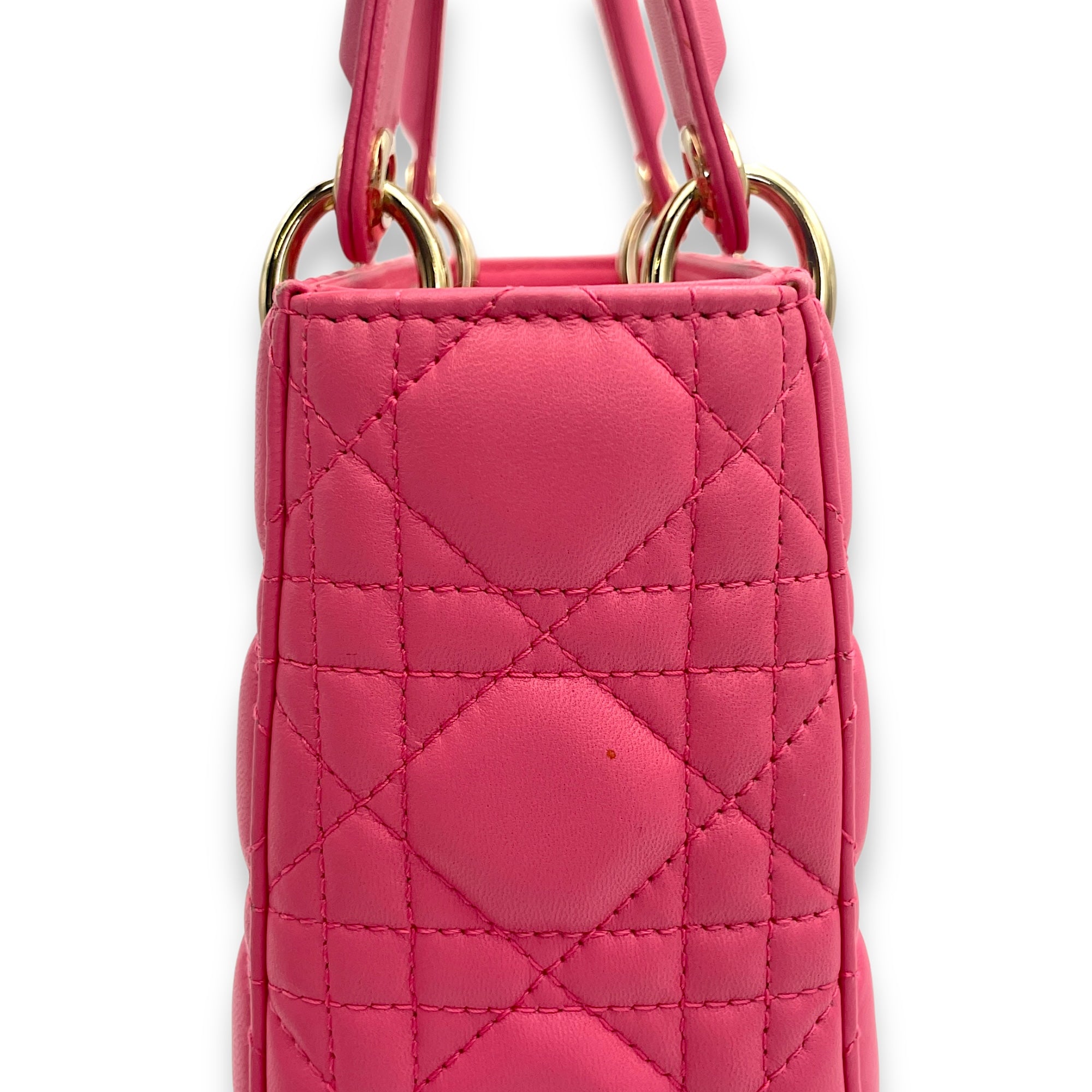 Lady Dior Small Pink Top Handle Bag in Lambskin, Gold hardware