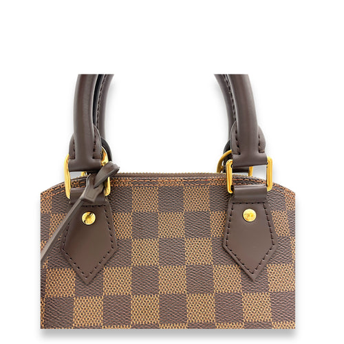 Alma BB Damier Ebene Top Handle Bag in Coated Canvas, Gold hardware