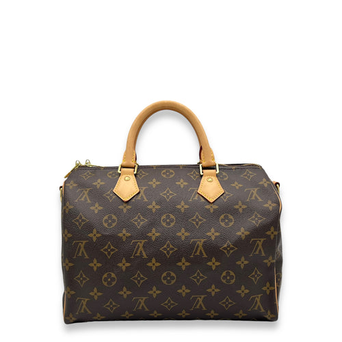 Speedy Bandouliere Brown Top Handle Bag in Monogram Coated Canvas, Gold hardware