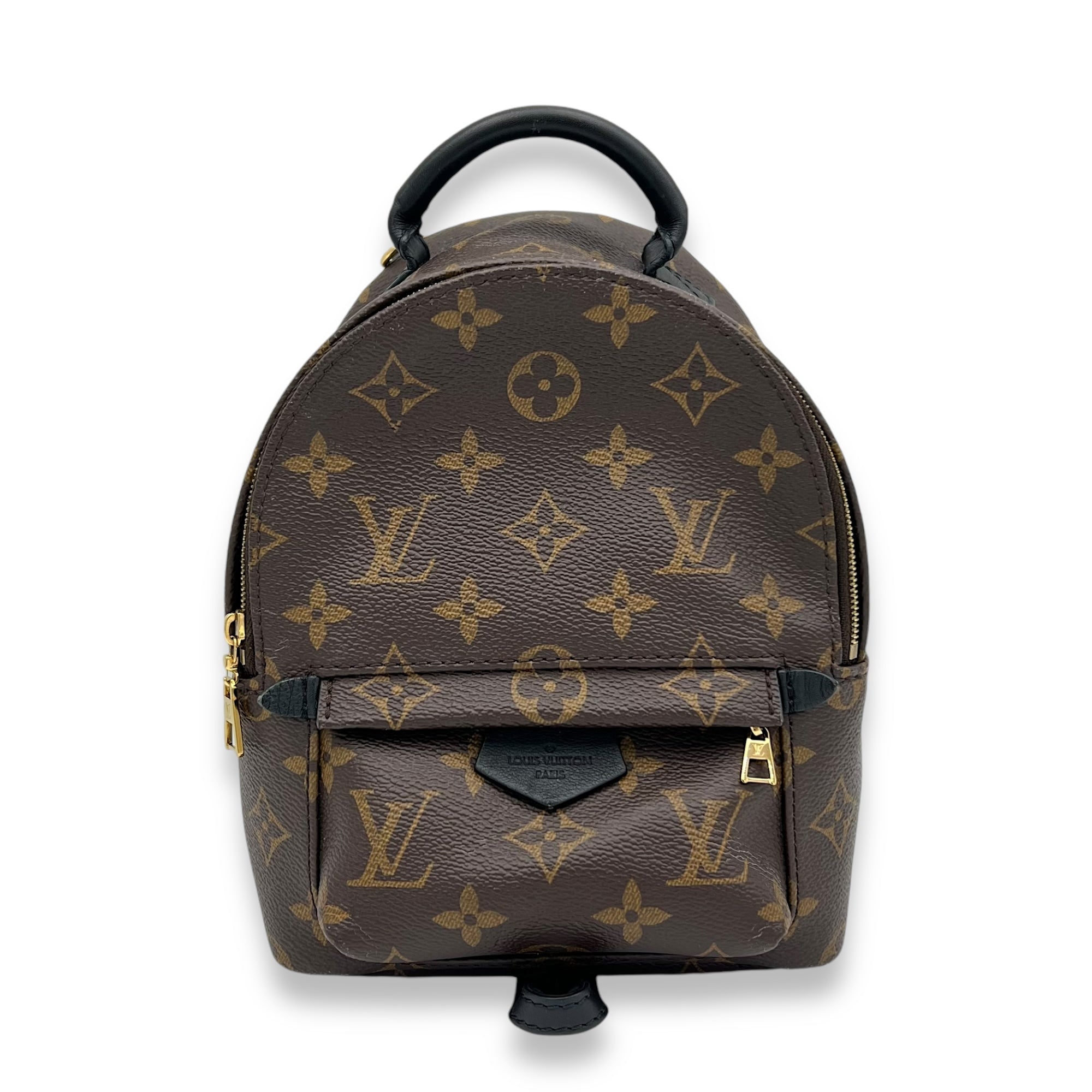 Palm Springs Mini Brown Backpack in Monogram Coated Canvas, Gold hardware