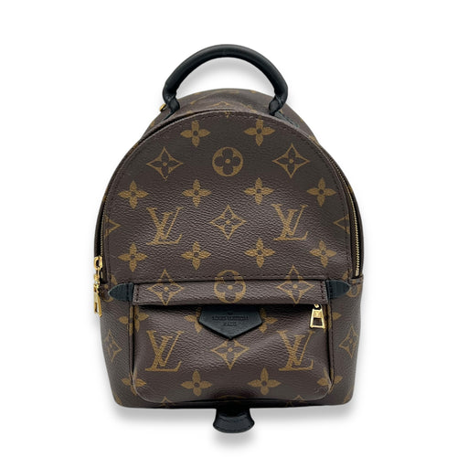 Palm Springs Mini Brown Backpack in Monogram Coated Canvas, Gold hardware