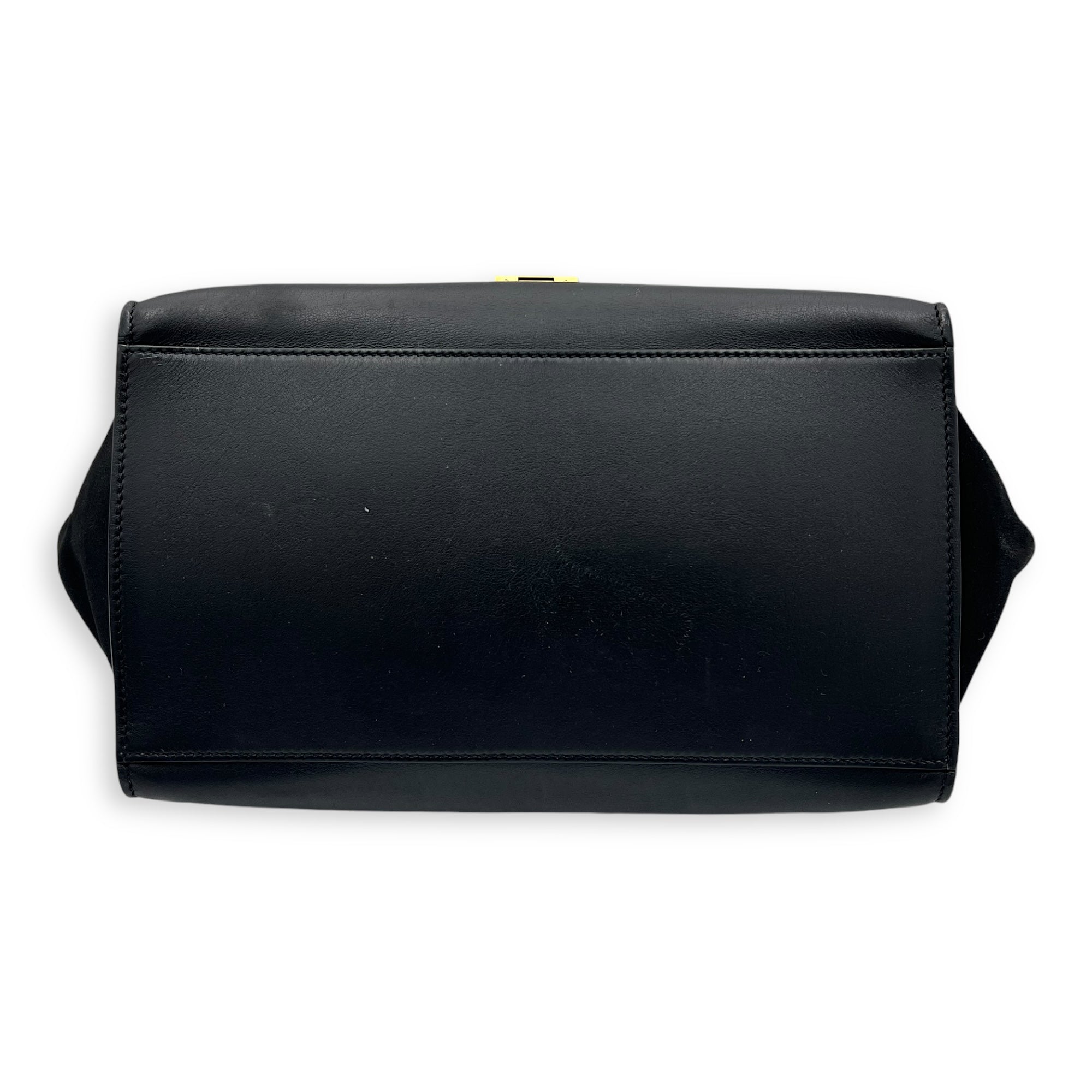 Trapeze Medium Black Top Handle Bag in Calfskin, Gold hardware